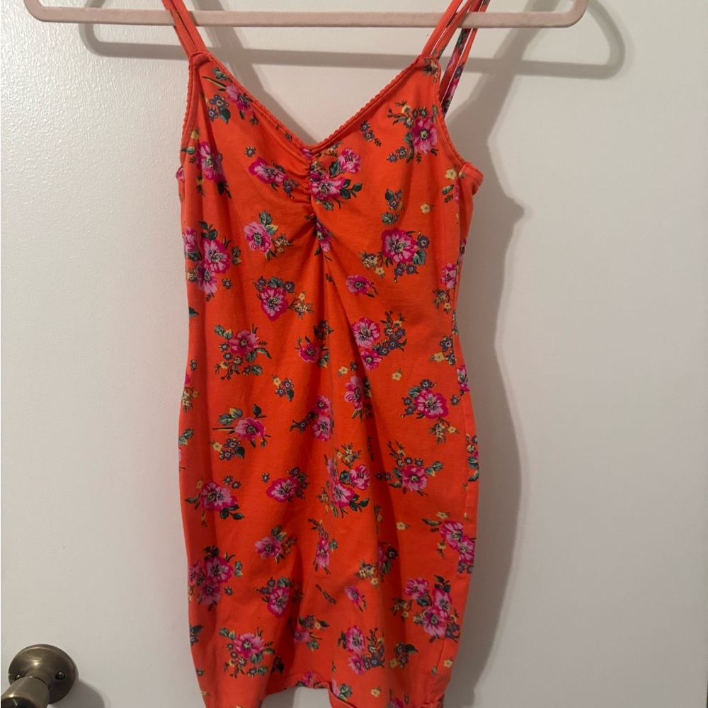 Urban Outfitters- Kimchi Blue Vibrant Orange and Pink Floral Mini Dress - Picture 2 of 6